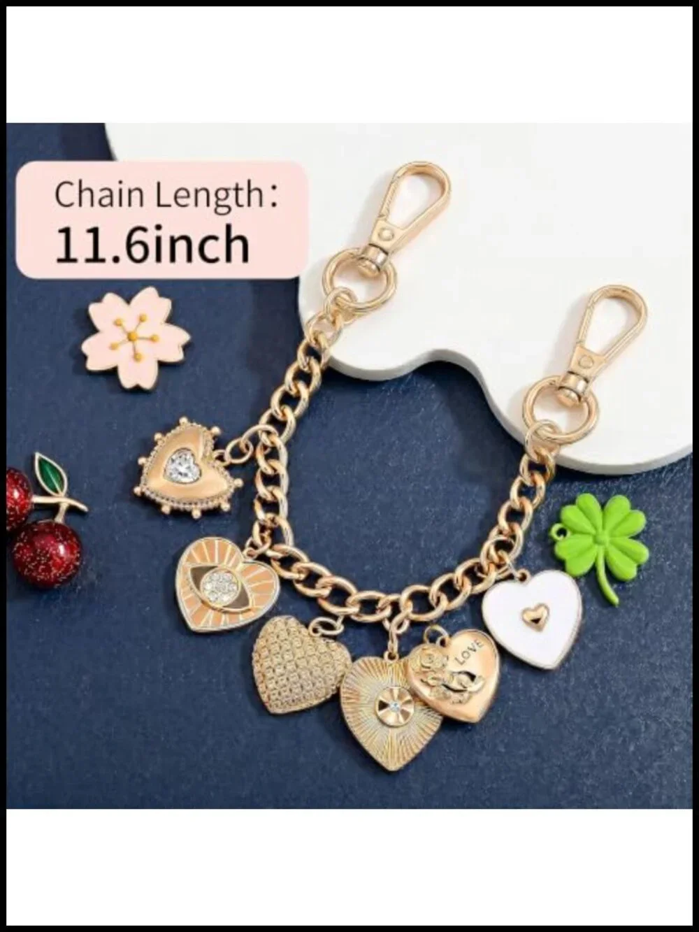 Gold Plated Heart Charm Purse Chain Bag Extender Keychain Accessory Gift